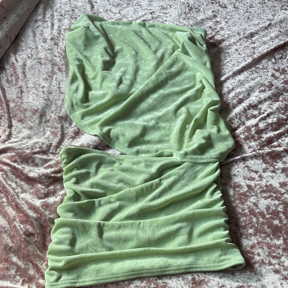 Edikted Light Green Strapless Ruched Tube Dress